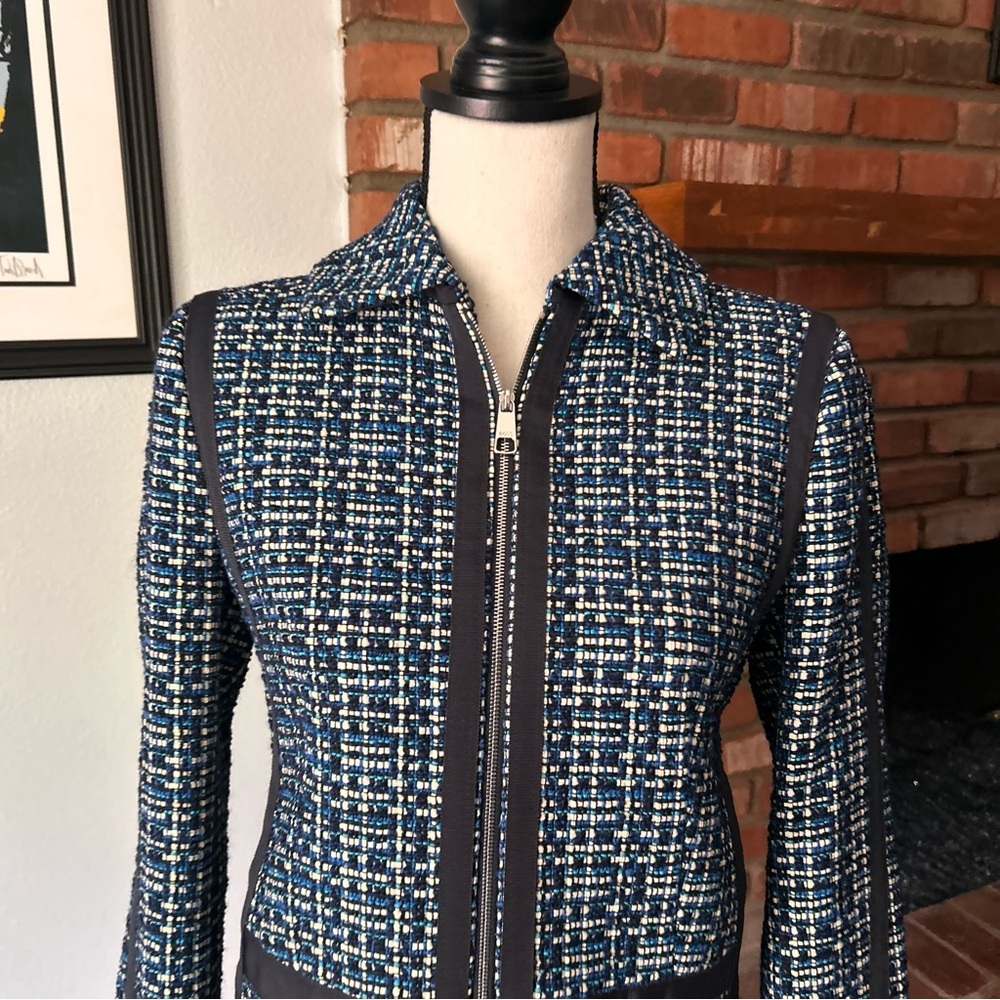 Hugo Boss Janopus Zip Front Tweed Blazer Jacket in Navy Blue Sz 4 - Picture 3 of 12